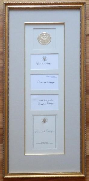 NEW ITEM Ronald Reagan Signed 4 White House Cards Framed